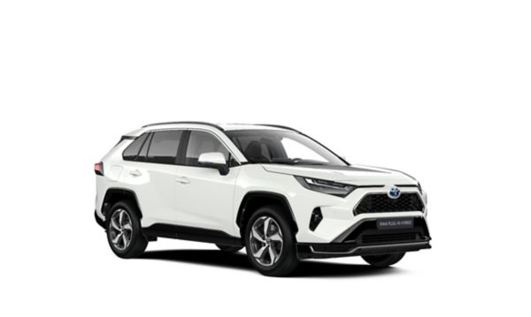 Ein weißer Toyota RAV4 Basis Plug-in Hybrid auf einem weißen Hintergrund