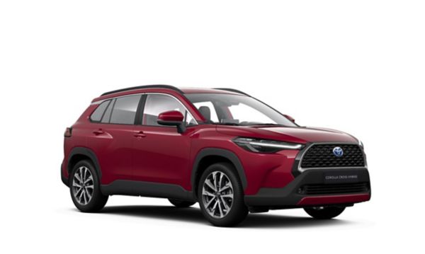 Ein roter Toyota Corolla Cross auf einem weißen Hintergrund
