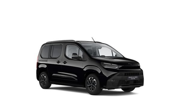 Ein schwarzer Toyota Proace City Verso Electric Teamplayer auf einem weißen Hintergrund