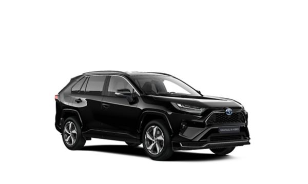 Ein schwarzer Toyota RAV4 Teamplayer Plug-in Hybrid auf einem weißen Hintergrund