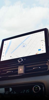 Close up of the multimedia screen in the interior cockpit