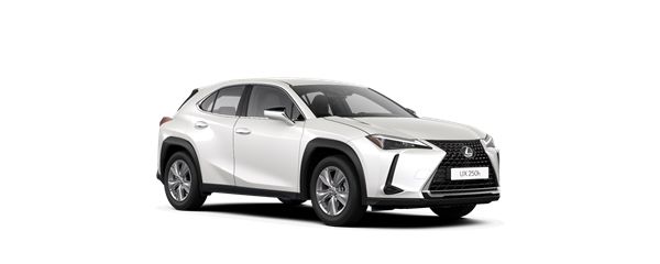 Zijaanzicht van een witte Lexus UX250h
