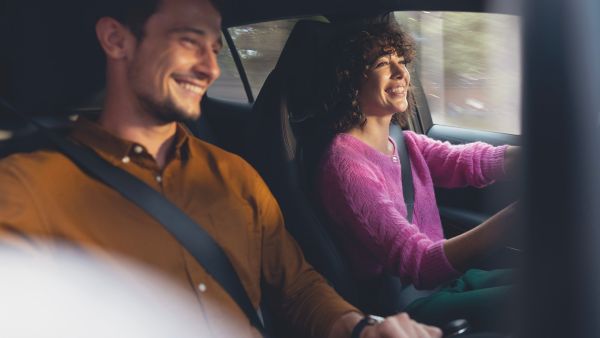 Woman and man smiling