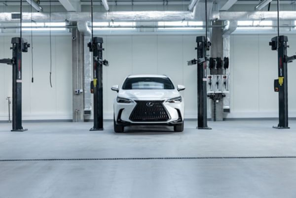 A driver exiting a parked Lexus whilst another person approaches