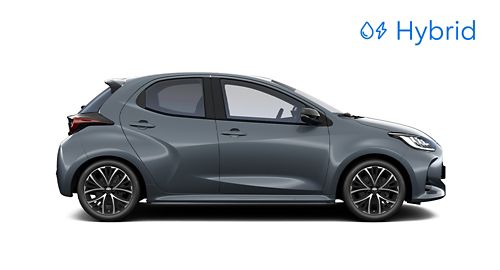 Ein metallic bronze lackierter Toyota Yaris ist in der Seitenansicht vor einem weißen Hintergrund zu sehen.
